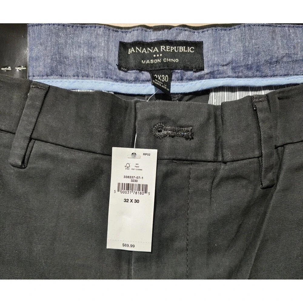 NWT Banana Republic Mason Stretch Chino Pants Men's 32x30 Black Cotton Blend